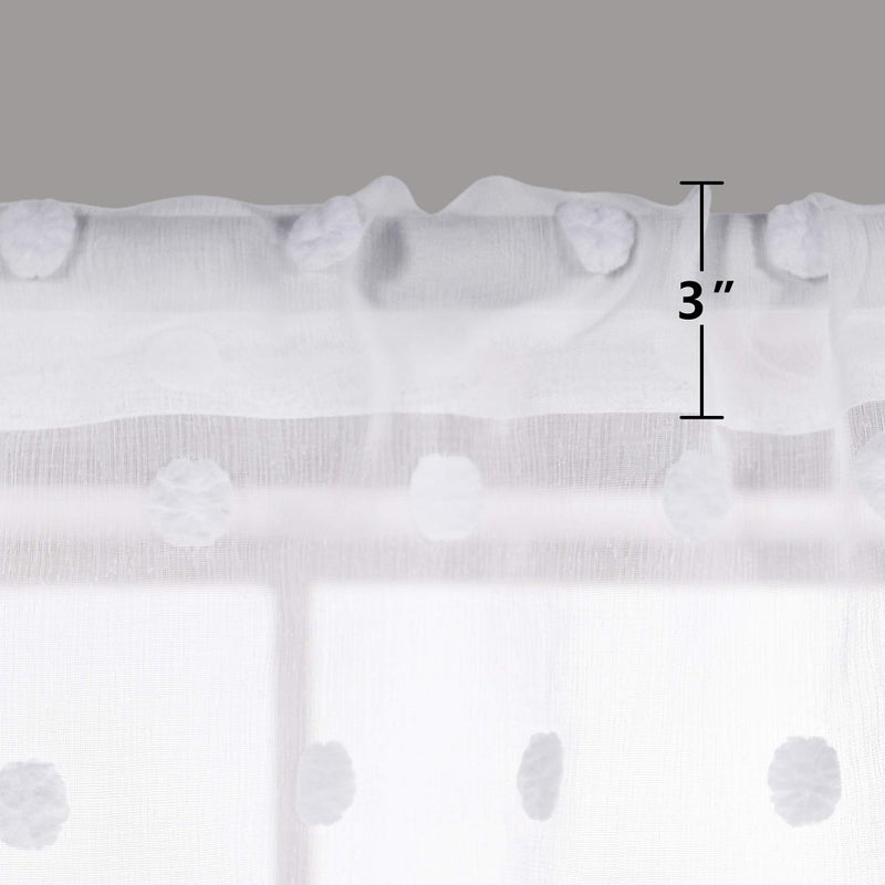 KOUFALL White Valances for Kitchen Rod Pocket Farmhouse Boho Country Decor Lace Pom Dot Design Pattern Textured Curtain Toppers Cute Sheer Valances for Windows Living Room Girls Bedroom Bathroom 18 Length - Image 4
